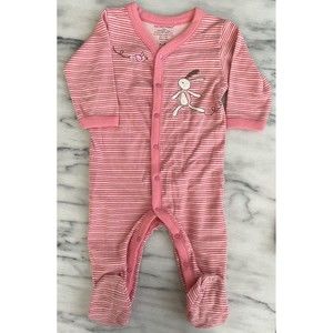 Sage Creek Organics Baby Girl’s Cotton One Piece sz 3 6M Pink Stripe Rabbit Bird